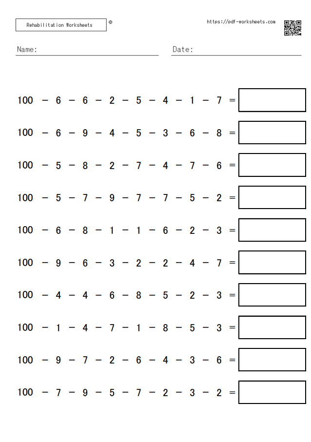 Continuous subtraction task 8