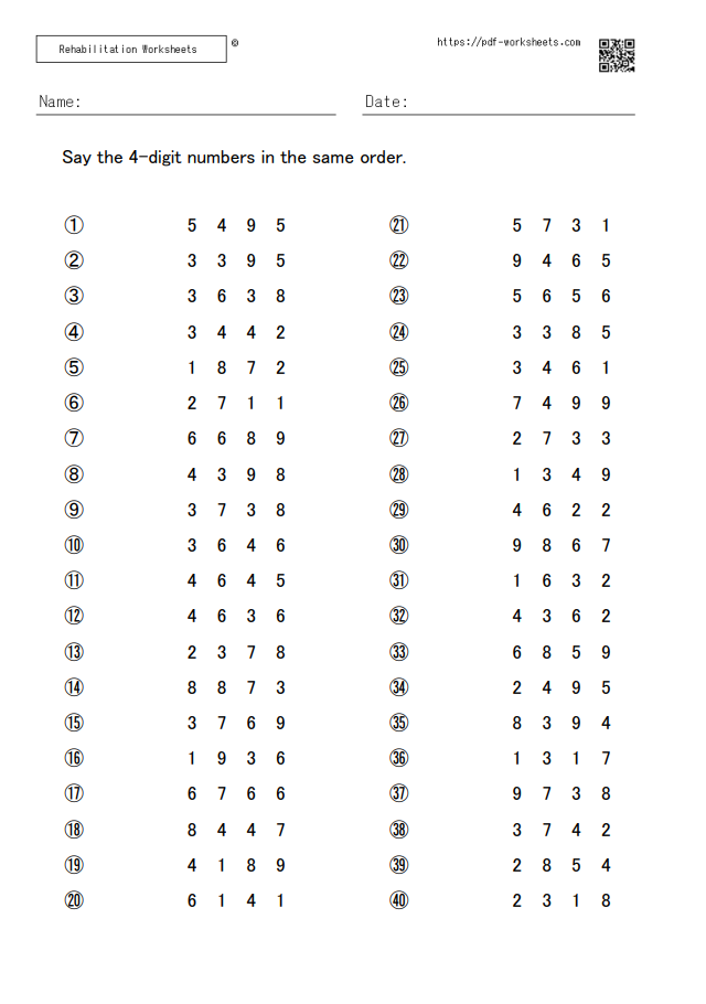 4-Digit Span Task Forward