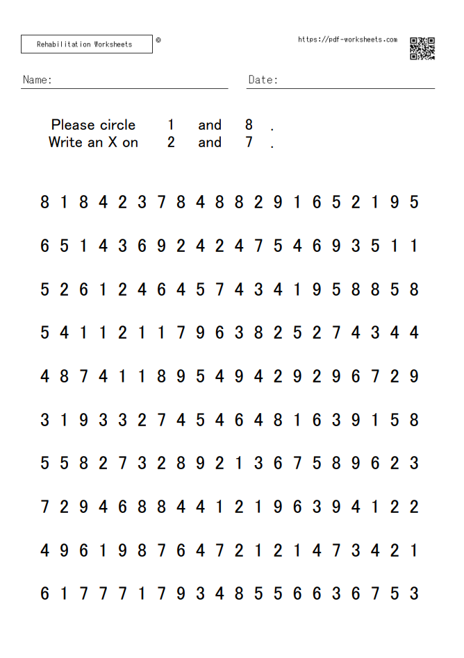 Number cancellation dual task 10×20