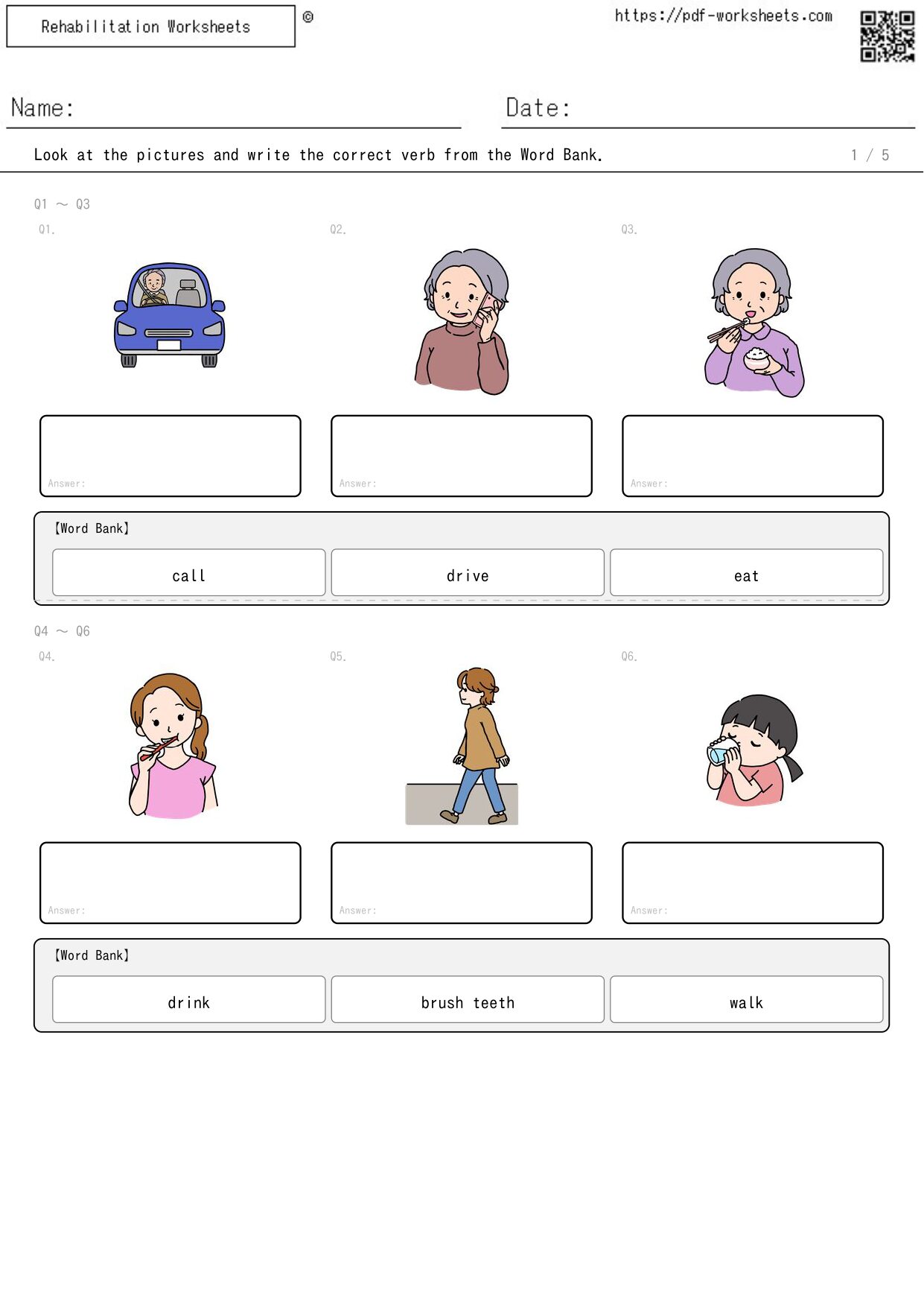 Task involving selecting the verb that matches the picture from a list of options 3 (5 sheets)
